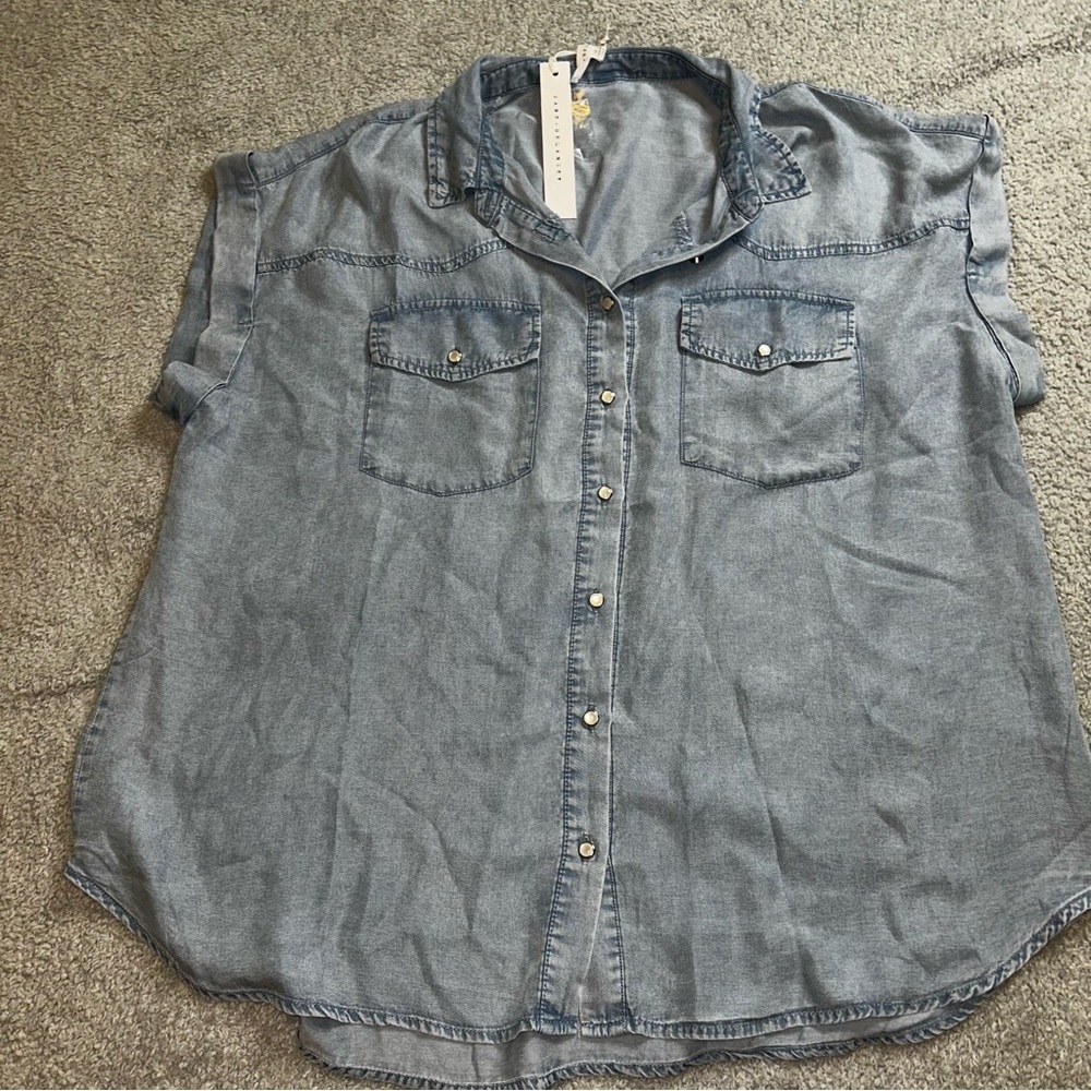 Jane and Delancey Denim Blue Short Sleeve Blouse